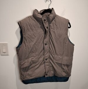 Vintage Rei Mens Size L Down Puffer Snap Up Vest Small Flaw